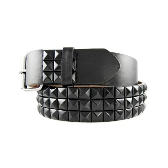 Black Metal Studded Leather Belt Unisex 3-Rows Metal Pyramid Size Small - Picture 1 of 1